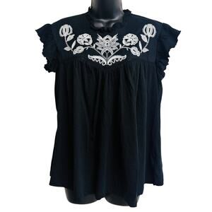 Knox Rose Target Size Medium Top Blouse Black White Cap Sleeve Ruffle Women New